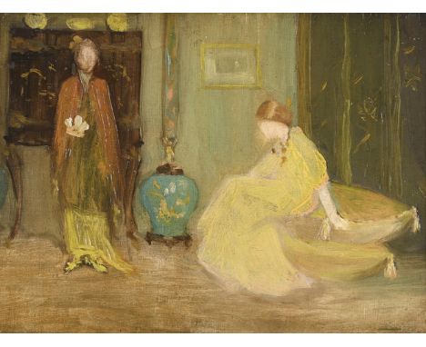 λ&nbspGLADYS BAKER (BRITISH 1889-1974/75) THE JAPANESE ROOM  Oil on canvas-board Signed and inscribed G M Baker/for/Landseer 