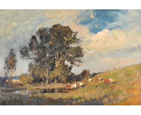 λ&nbspEDWARD SEAGO (BRITISH 1910-1974) THE MEADOW POND - NORFOLK  Oil on board  Signed (lower right) titled (verso) 51.5 x 76
