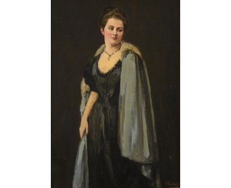 SIR JOHN LAVERY (IRISH 1856-1941) PORTRAIT OF MARY CAROLINE, LADY DARLING Oil on canvas-board Signed (lower right); variously