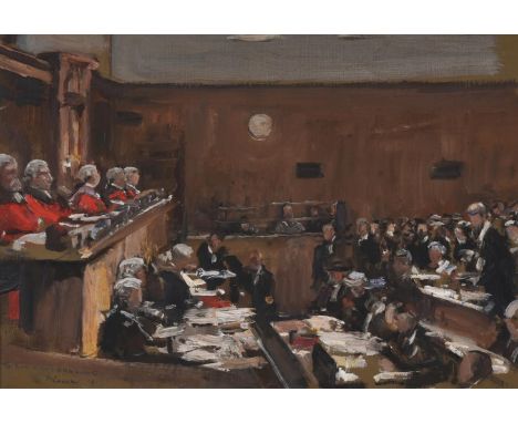 SIR JOHN LAVERY (IRISH 1856-1941) ORIGINAL SKETCH FOR 'THE HEARING OF THE APPEAL OF SIR ROGER CASEMENT' Signed, dated 1917 an