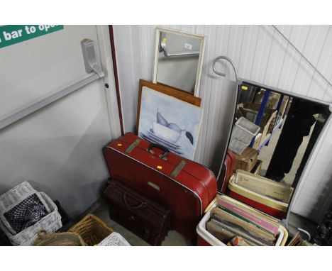 Two wall mirrors, a briefcase, a suitcase and a print on canvas 