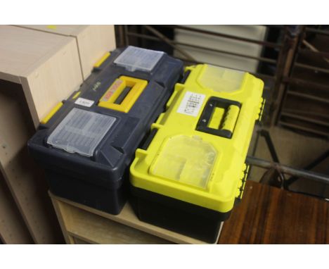 Two plastic tool boxes and contents of various tools