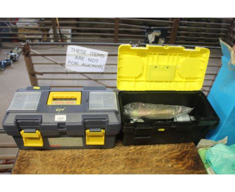 Two plastic tool boxes and contents of various tools