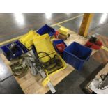 Pallet of red, yellow and blue containers Rigging Fee $15