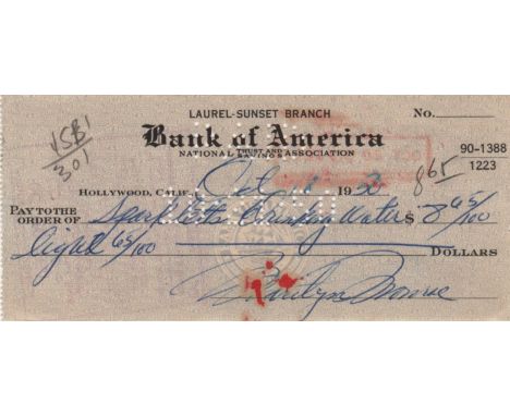  MONROE MARILYN: (1926-1962) American Actress and Sex Symbol. D.S., Marilyn Monroe, being a signed cheque, Hollywood, Califor