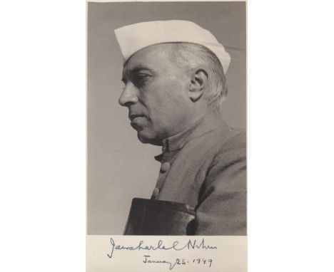 NEHRU JAWAHARLAL: (1889-1964) First Prime Minister of independent India, 1947-64. Vintage signed postcard photograph of Nehru