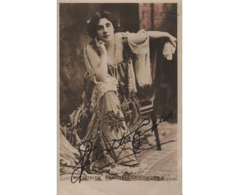 THEATRE: Selection of vintage signed sepia postcard photographs by various Edwardian stage actresses including Mrs. Patrick C