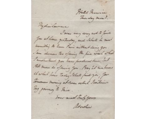  ABERDEEN EARL OF: (1784-1860) British Prime Minister 1852-55. A.L.S., Aberdeen, one page, 8vo, Hotel Meurice, Paris, n.d. ('