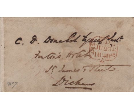  DICKENS CHARLES: (1812-1870) English Novelist. Autograph envelope signed, addressed in brown ink by Dickens to C. D. Donald 
