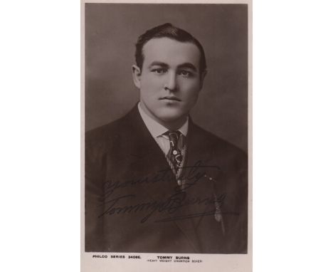 BURNS TOMMY: (1881-1955) Canadian-born Boxer, World Heavyweight Champion 1906-08. Vintage signed postcard photograph of Burns