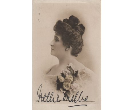 MELBA NELLIE: (1861-1931) Australian Soprano. Vintage signed sepia postcard photograph of Melba in a profile head and shoulde
