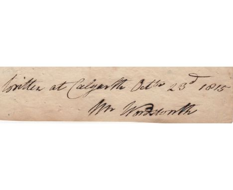 WORDSWORTH WILLIAM: (1770-1850) English Romantic Poet. Poet Laureate 1843-50. A fine, dark ink signature ('Wm Wordsworth') an