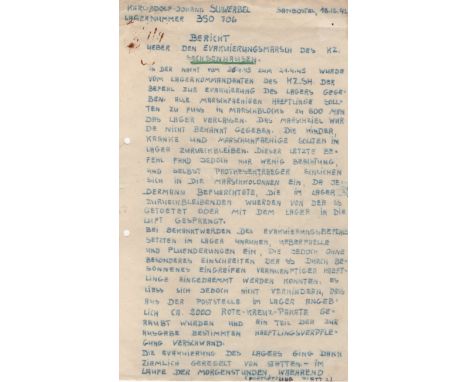  SACHSENHAUSEN: A mimeographed copy of the written testimony of 'Blockältester' Karl Schwerbel, former SS member, sent to Sac