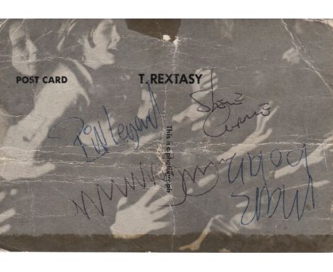 T.REX: Vintage signed postcard photograph by all four members of the English rock band T. Rex individually, comprising Marc B