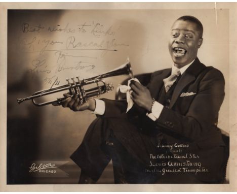  ARMSTRONG LOUIS: (1901-1971) American Jazz Trumpeter. A good, early vintage signed and inscribed 10 x 8 photograph of Armstr