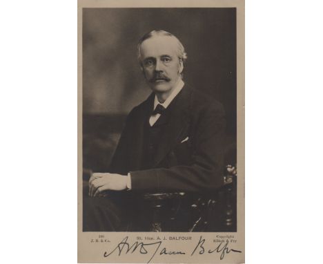BALFOUR ARTHUR JAMES: (1848-1930) British Prime Minister 1902-05. A good vintage signed postcard photograph of Balfour seated