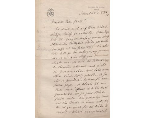  TURGENEV IVAN: (1818-1883) Russian Novelist and Playwright. A.L.S., Iwan Turgenjew, two pages, 8vo, Rue de Douai, Paris, 2nd