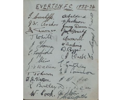 EVERTON FC: A page contained within an autograph album individually signed by 28 members of Everton Football Club 1933-34 inc