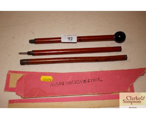 A sectional walking stick incomplete 