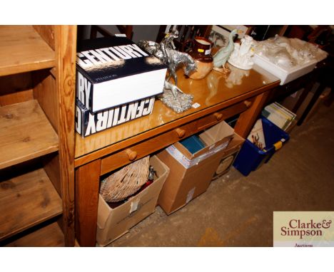 A light oak console table fitted two drawers and plate glass protector