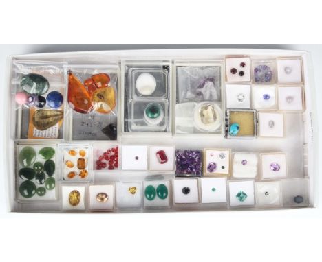 A collection of unmounted gemstones, including a large lemon citrine, dimensions approx 19.1mm x 16.4mm x 11.1mm, various oth