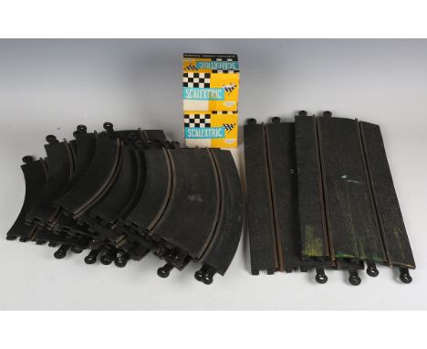 Two Scalextric B2 Hurricane racing motorcycle and sidecar, one green, the other yellow, both boxed, and a small collection of