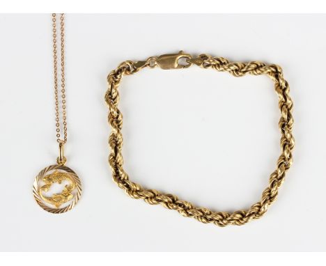 A gold ropetwist link bracelet, detailed '750', on a sprung hook shaped clasp, detailed '750', weight 9.6g, length 20.3cm, an