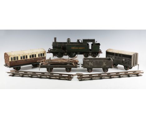 A gauge 1 clockwork 4-4-0 tank locomotive 'Princess Marina', possibly Bing for Bassett-Lowke, green and black lined livery (l