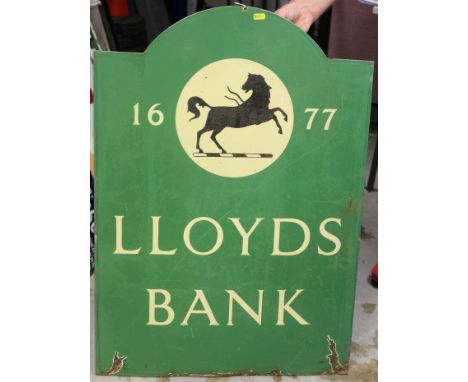 Rectangular enamel advertising sign with domed top 'Lloyds Bank', 83.5cm overall height