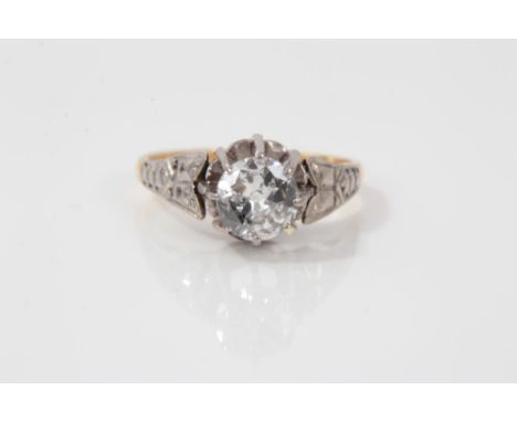 Diamond single stone ring with a brilliant cut diamond estimated to weigh approximately 0.50cts, in raised claw setting and i