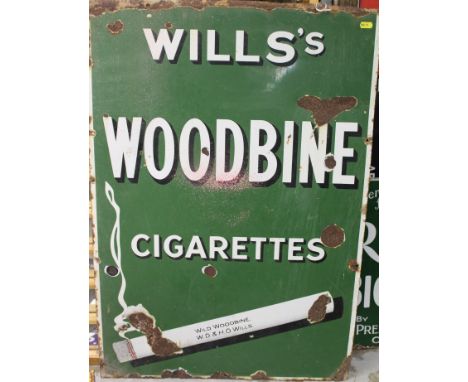Rectangular enamel advertising sign 'Wills's Woodbine Cigarettes', 88cm overall height