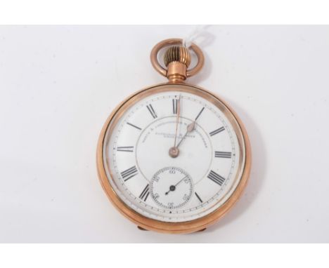 Gold plated Fattorini &amp; Sons, Bradford, pocket watch with white enamel face, Roman numeral markers and subsidiary seconds