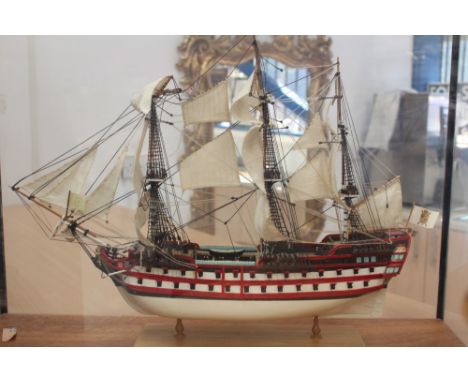 Large scale model of the Spanish Galleon S J Nepomuceno in a glass case, together with two other uncased models, HMS Bounty a