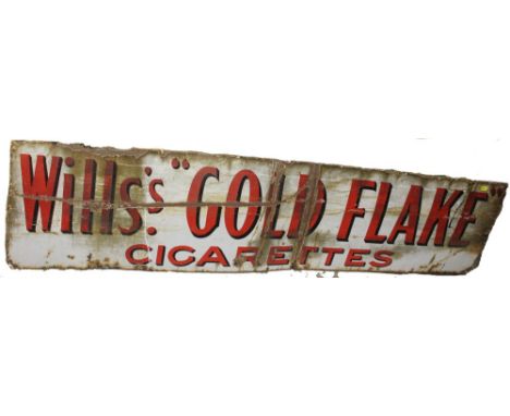 Rectangular enamel advertising sign 'Wills's Gold Flake Cigarettes', made by Protector Eccles, 151.5cm overall width