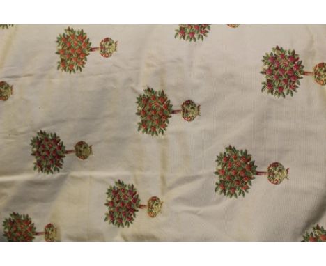 Two pairs good quality inter-lined gold curtains with mulberry bush decoration and one matching single curtain
