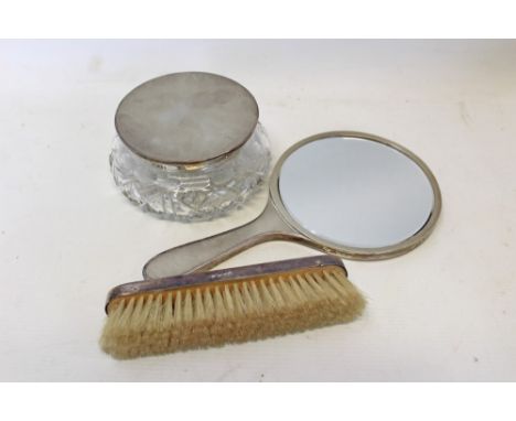 Contemporary silver mounted hand mirror and hairbrush with engine turned decoration (London 1973) Maker TP, together with a m