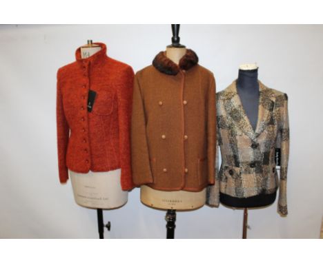 Ladies brown tweed jacket with detachable mink collar, reversible. Wool blend jacket by Madeleine, new with tag. Betty Barcla