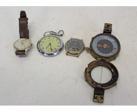 Vintage military watch, together with a \military compass by J M Glauser, dated 1936, Ingersoll wrist watch and Ingersoll poc