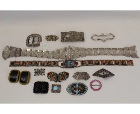 Collection of various paste set , silver, silver plate and other buckles including French silver shoe buckle hallmarked 1746,