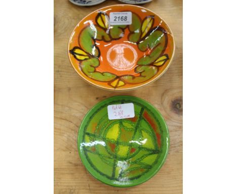 Poole Delphis orange, green and yellow ground and one other Poole Delphis green glazed dish (2)