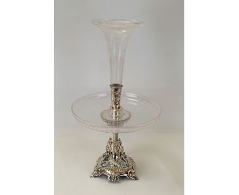 Fine quality silver plated epergne table centre of slender form, with griffin supports, on a fluted base and scroll feet, etc