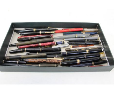 Collection of vintage fountain pens, including Conway Stewart, Parker, Waterman, Swan, Bond Easiflow, Shaeffer and others. (q