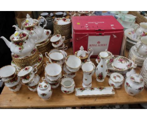 Extensive collection of Royal Albert Old Country Rose tea and dinner service to include three teapots of various sizes, appro