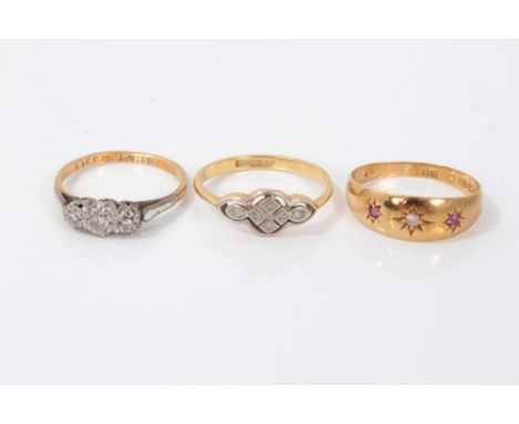 Edwardian 18ct gold gypsy ring (Birmingham 1904) and two 1930s diamond rings (3)Condition report: Gypsy ring is in fair condi