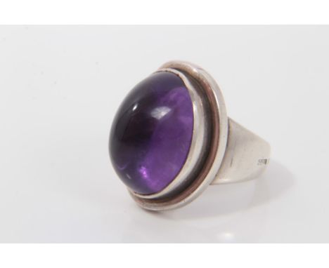 Georg Jensen Danish sterling silver ring mounted with purple cabochon stone, ring size IRing numbered 46 A