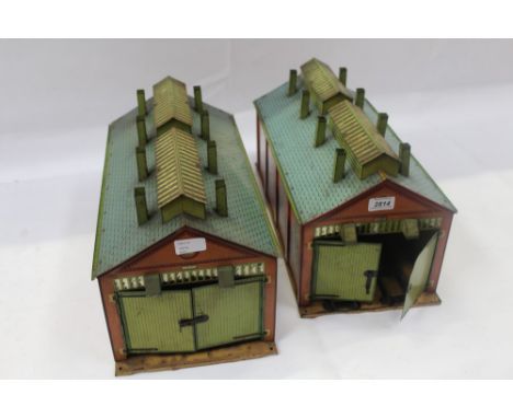 Railway - Hornby 0 gauge tinplate No. 2 Engine Shed (x 2)