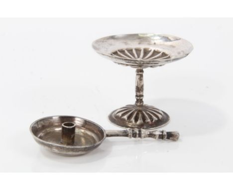 Unusual 19th century Belgian miniature silver chamber stick, 6cm long, together with Dutch miniature silver tazza, Amsterdam 