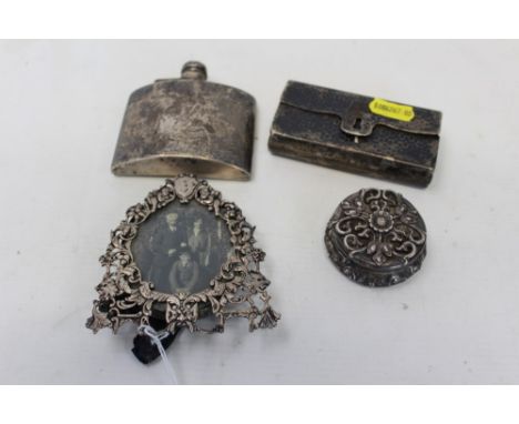 Selection of miscellaneous silver - including a 19th century Russian silver nielloware box in the form of a purse, with engra