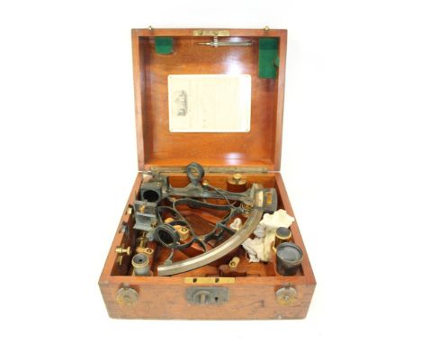 Late 19th/early 20th century Bell pattern (No 1) sextant with silvered scale, signed &amp; Co. Ltd. Crayford, London, and acc