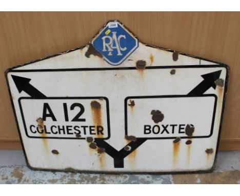 Vintage 1950’s RAC enamel road sign for Colchester A12 and Boxted
